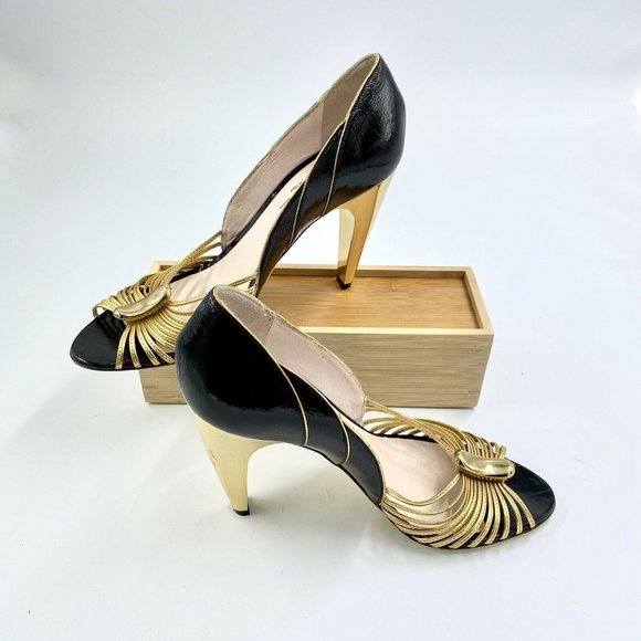 Emilio Pucci Vtge 90’s Strappy Gold Shoes Sandal - Picture 2 of 7